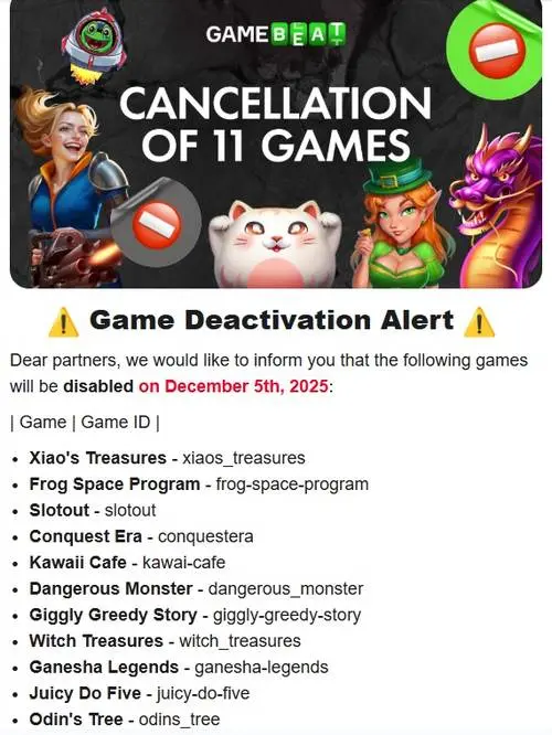 Game deactivation alert
