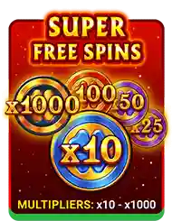 Super Free Spins with minimum multiplier x10. Cost = 500 X Current Bet
