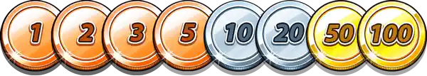 coins with values ​​of 1x, 2x, 3x, 5x, 10x, 20x, 50x, and 100x